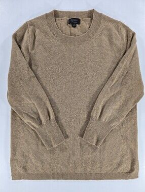 J. Crew 100% Cashmere Crewneck Sweater Tan Brown 3/4 Sleeve Womens Medium J Crew